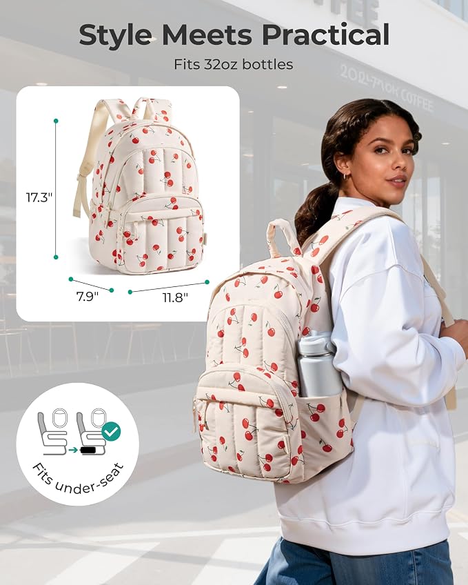 BAGSMART College Laptop Backpack,Cute Travel Backpack for Women,Quilted Computer Bookbag - Image 5
