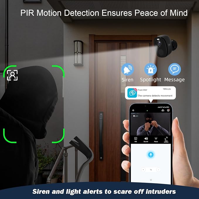 Rraycom 4Pack 5G/2.4G Security Cameras Wireless Outdoor,2K Battery Powered AI Motion Detection Siren Alarm WiFi Home Indoor Camera, Color Night Vision, 2-Way Talk, Waterproof, Works w/Alexa, Cloud/SD - Image 5