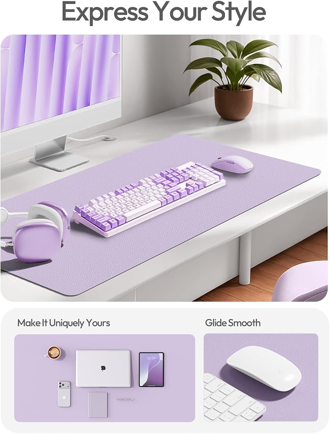YSAGi Leather Desk Pad Protector, Office Desk Mat, Large Mouse Pad, Non-Slip PU Leather Desk Blotter, Laptop Desk Pad, Waterproof Desk Writing Pad for Office and Home (Light Purple, 55" x 24") - Image 3