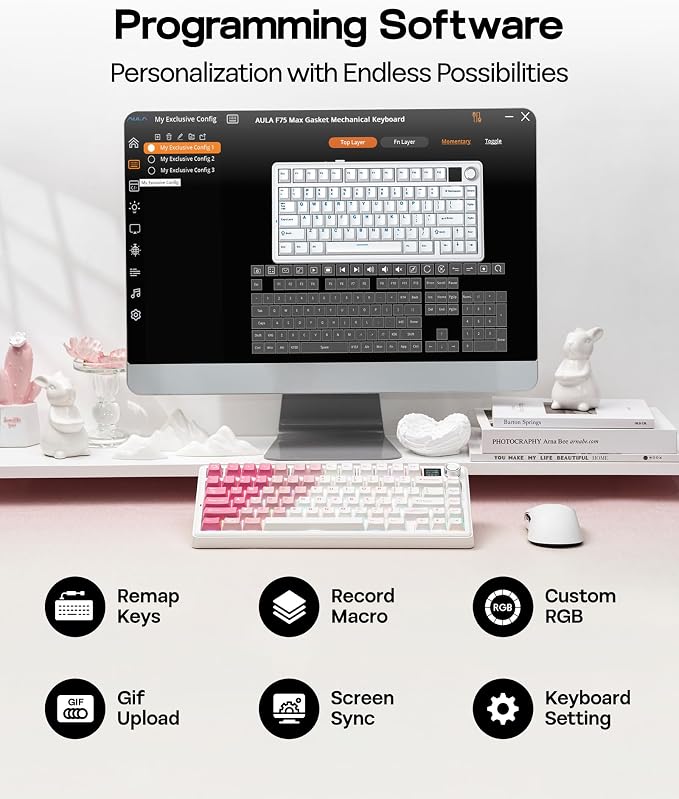 EPOMAKER X Aula F75 MAX Wireless Mechanical Keyboard with TFT Screen and Knob, Gasket Keyboard in 75% Layout, Hot Swappable Gaming Keyboard for PC/Mac/Linux (White Pink) - Image 7