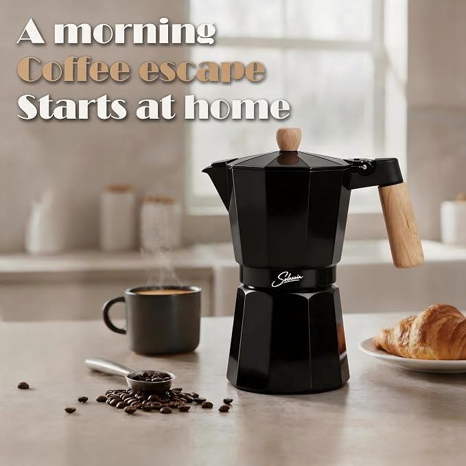 6 Cup Stovetop Espresso Maker Italian Moka Pot, Stove Top Cuban Coffee Maker, Greca Mocha Pot(Premium+, 10 oz/300ml) - Image 3