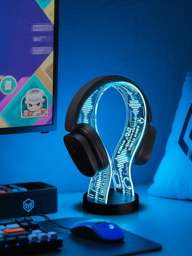 CoolGift Mart Light Up Headphone Stand with 16 Color Lights, Game Pattern Acrylic Headset Stand with 1 USB and 1 Type-C Charging Ports, Gifts for Gamers Men and Music Lovers - Image 2