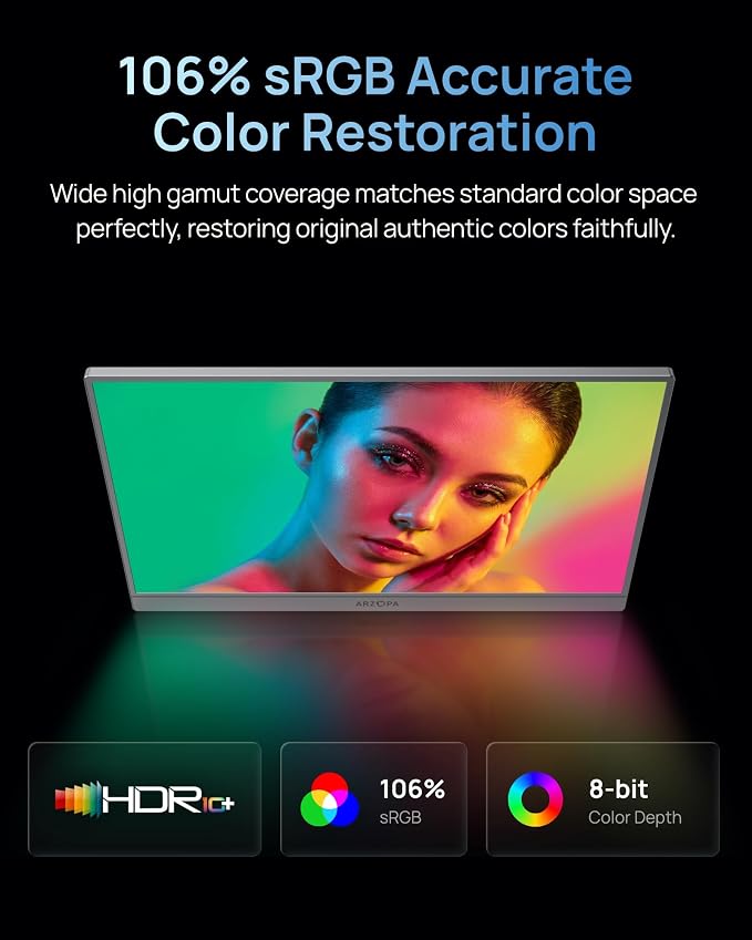 ARZOPA 16.1'' 144Hz Portable Gaming Monitor 106% sRGB-Z1FC Gray | 1080P FHD Kickstand Portable Monitor with HDR, Ultra Slim, Eye Care, External Second Screen for Laptop, PC, PS5, Mac, Xbox - Image 6