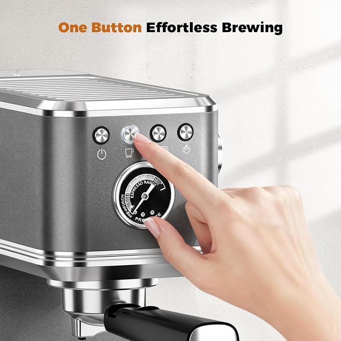 CHULUX Elite Espresso Coffee Machine with Steam Wand for Cappuccino, Gray | Hot and Iced Espresso, 1350W Fast Heating System, Visible Pressure Gauge, PID Temperature Control, Pre-Infusion Technology - Image 2