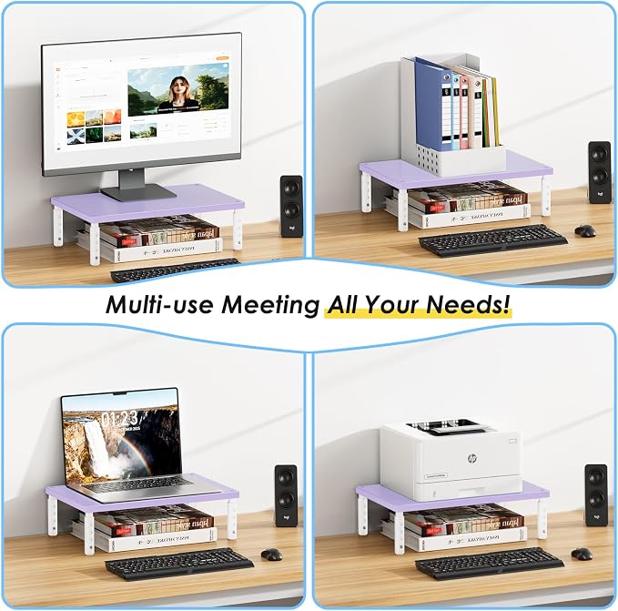 ECOLOVI Wood Computer Laptop Monitor Stand Riser, 4-Height Adjustable Desk Organizer and Accessories, Workspace Office Desk Decor & Accessories for Women, Purple - Image 5