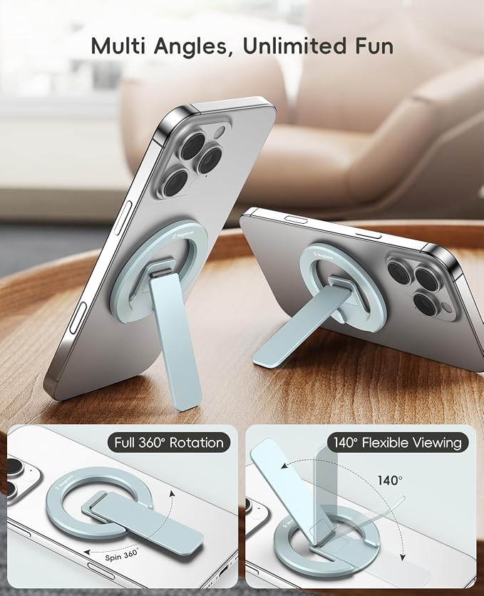 Double-Sided Magnetic Phone Stand Grip, Strong Magnetic Kickstand Desk Holder for Mag&Safe and Smartphone, Foldable Adjustable Design, Blue - Image 5
