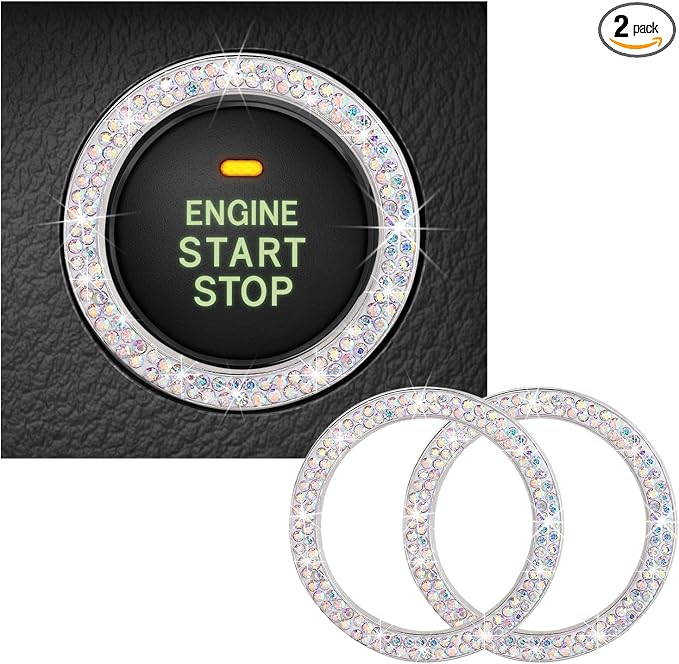 Kewucn 2 PCS Bling Crystal Double Rhinestone Car Engine Start Decoration Ring, Sparkling Push Start Button Sticker, Key Ignition & Knob Ring Decoration, Bling Car Interior Accessory(AB) by Kewucn