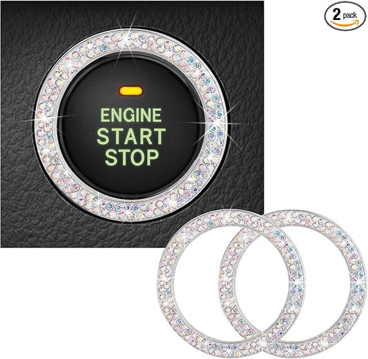 Kewucn 2 PCS Bling Crystal Double Rhinestone Car Engine Start Decoration Ring, Sparkling Push Start Button Sticker, Key Ignition & Knob Ring Decoration, Bling Car Interior Accessory(AB) by Kewucn
