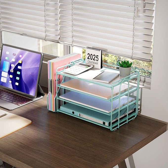 gianotter 4-Tier Paper Organizer With Magazine Holder | Desk Organizers and Accessories, File Organizer for Office Supplies Storag (Blue, 4-Tier) - Image 7