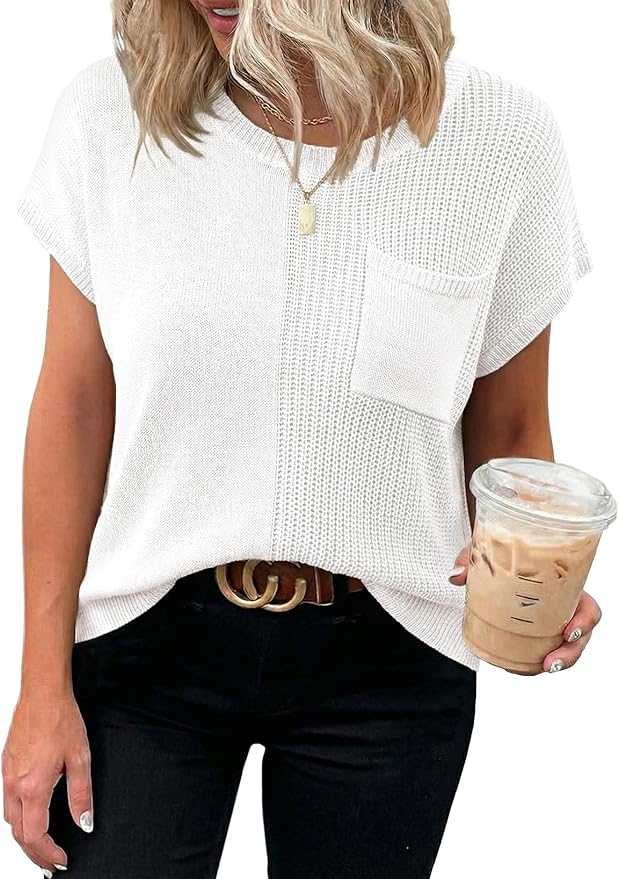 Dokotoo Summer Knit Tops for Women Sleeveless Crewneck T Shirts Casual Lightweight Sweater Blouses Shirts - Image 2
