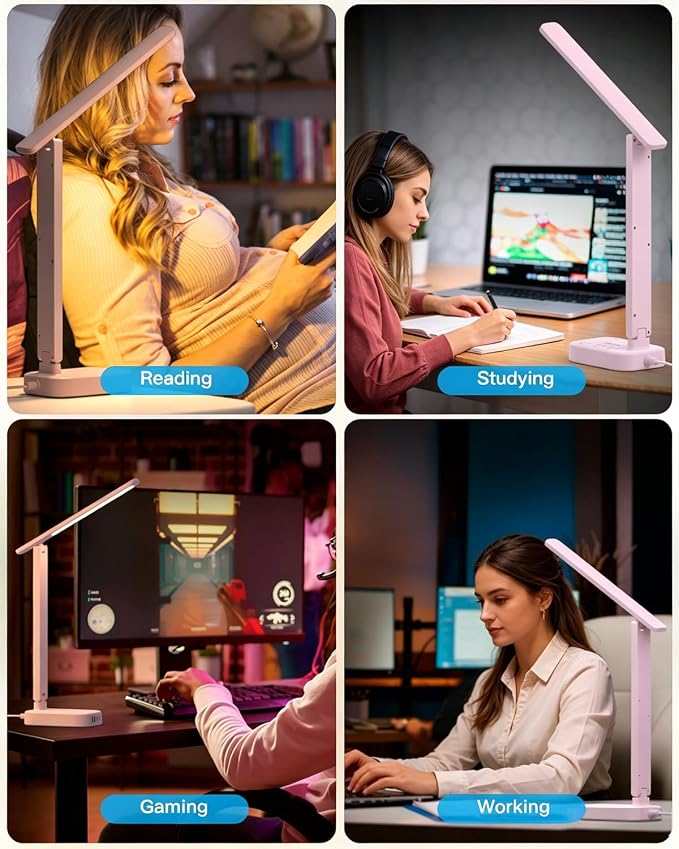 LED Desk Lamp, Power Strip with 4 USB 3 Outlets, Dorm Room Essentials, Pink | One Beat 4 Modes 5 Level Brightness Touch Lamp, Small Desk Lamp for Home Office College Dorm Essentials, Study Reading Light - Image 7