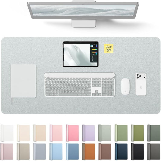 YSAGi Leather Desk Pad Protector, Office Desk Mat, Large Mouse Pad, Non-Slip PU Leather Desk Blotter, Laptop Desk Pad, Waterproof Desk Writing Pad for Office and Home (Silver, 31.5" x 15.8") by YSAGi