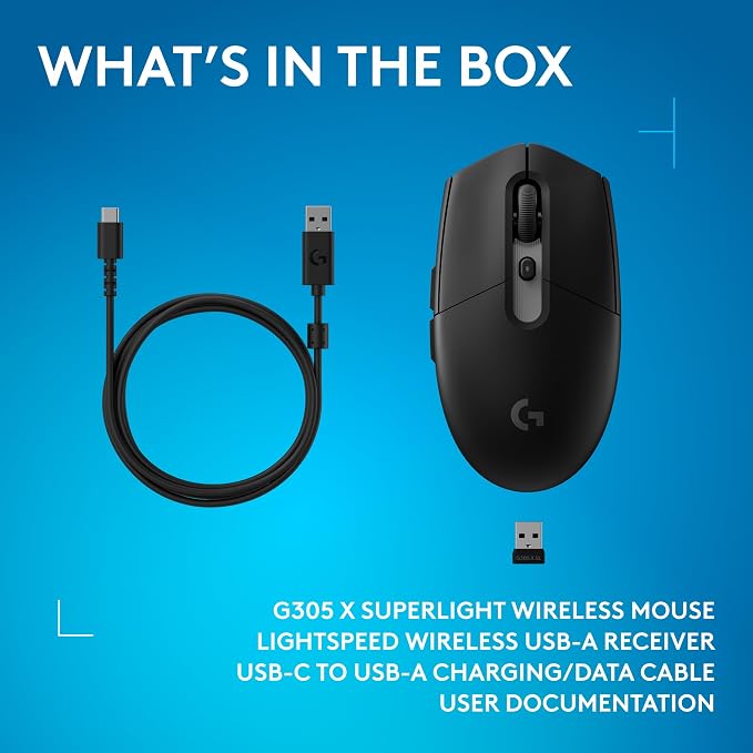 Logitech G305 X Superlight Wireless Gaming Mouse - Black | 59g Lightweight, 44K DPI, 678 IPS, Wireless 2.4 GHz/Bluetooth/USB-C, <170 hr Battery, 6 buttons, RGB, PC/Mac Compatible - Image 12