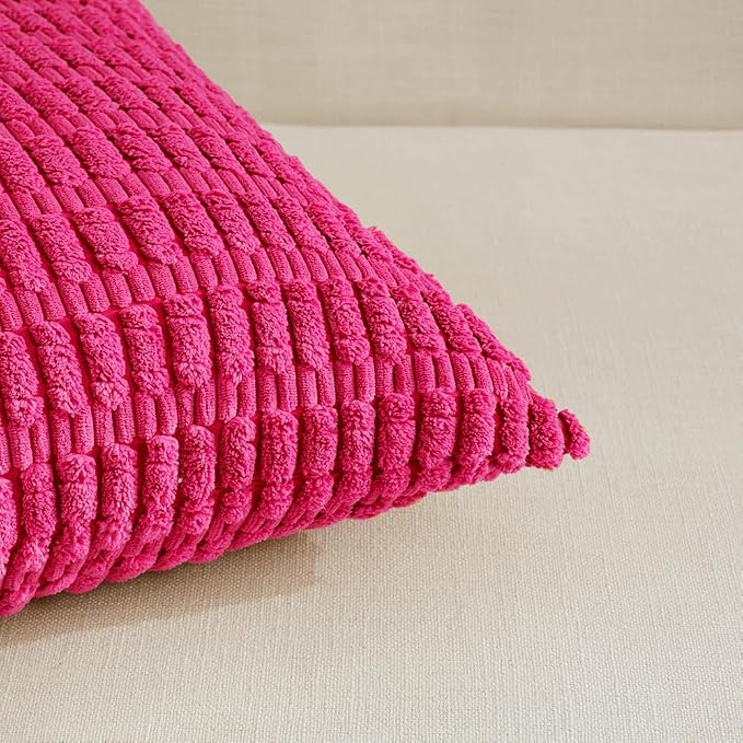 Fancy Homi 4 Packs Decorative Throw Pillow Covers for Living Room Couch Bed, Modern Farmhouse Boho Home Décor Accent Cushion Case, 18" x 18", Hot Pink - Image 4