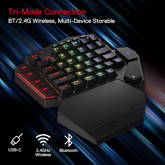 Redragon K585 PRO Wireless One-Handed RGB Gaming Keypad, 42-Key Layout | 0-Delay 2.4GHz Connection, On Board Macro Keys Keyboard, USB Pass-Through Port, Hot-Swap Socket, Detachable Wrist Rest - Image 2