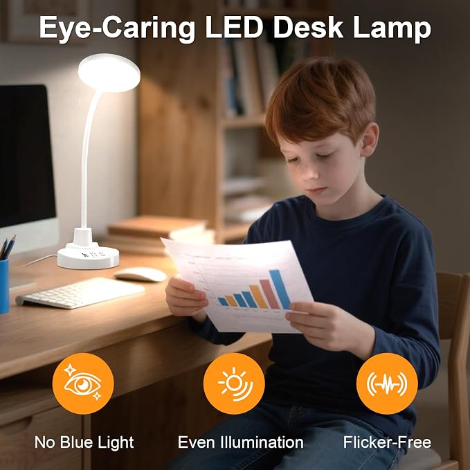 15W LED Desk Lamp with USB Charging Ports, [Button & Remote Control] Dimmable Table Lamp with 3 Color Modes, 5 Brightness Levels, 4 Timers, Flexible Reading Light for Home Office, Bedroom, Kids Study - Image 3