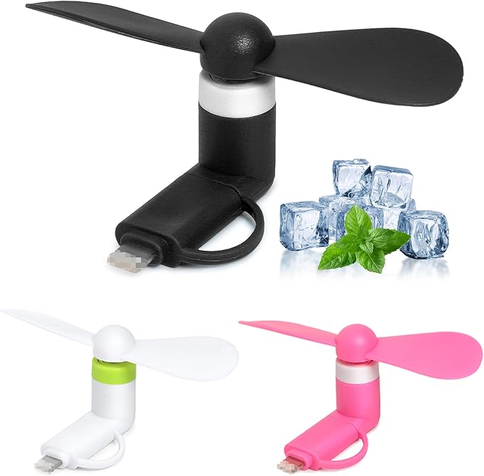 Mini Cell Phone Fan, 2-in-1 Portable Phone Fan Compatible for iPhone, iPad, Android Smartphone, Tablet - Colorful and Powerful Cell Phone Summer Accessories 3 Pcs by Aeergured