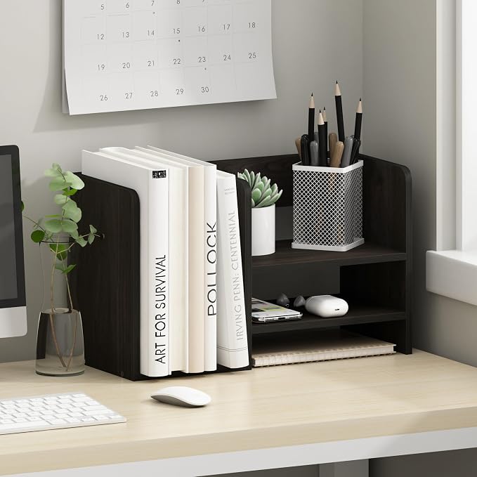 Furinno Hermite Wood Desktop Book and Home Office Supplies Storage Organizer, Espresso - Image 2