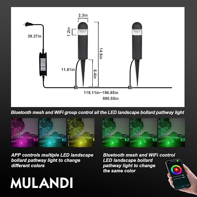 Smart RGB LED Pathway Lights 12V, 2-Pack WiFi & BLE Outdoor Lighting, Die-Cast Aluminum & Glass, IP65 Water-Resistant for Yard Parties/Garden/Driveway - Image 4