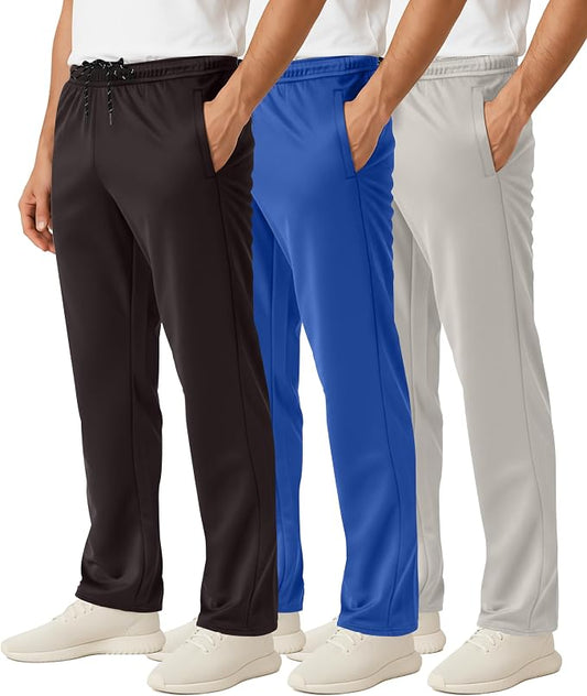 3 Pack Men's Mesh Open Bottom Sweatpants Active Athletic Workout Gym Pocket | Available in Big & Tall, Uncuffed, Elastic Waistband, Drawstring, Straight Leg, Running, Jogging, Exercise, Training, Sports by RealEssentials