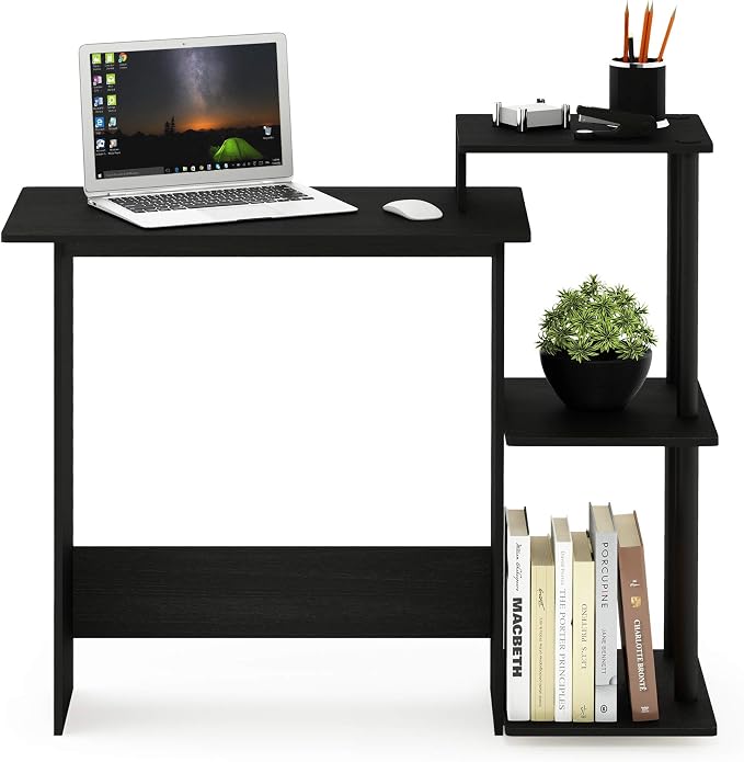 Furinno Efficient 29-Inch Black Computer Desk with Side Shelves, Gaming Desk with 3 Open Shelves, Home Office Desk, for Home Office, Study Room, Dorm, Bedroom, Dark Americano - Image 4