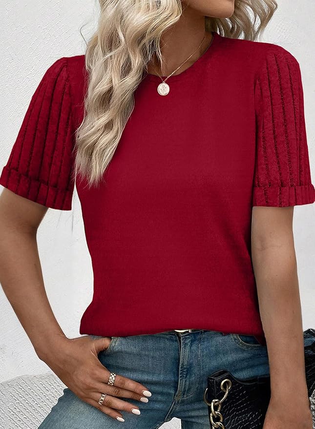 SHEWIN Women's Short Sleeve Summer Tops Crewneck Knit Solid Loose Casual Basic T Shirts Tee Blouses - Image 2