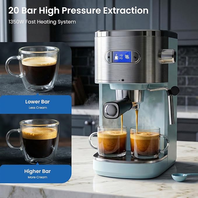 COWSAR Espresso Machine,Expresso Coffee Machines,Espresso Maker with Milk Frother Steam Wand & 40oz Removable Water Tank，Stainless Steel Compact Cappuccino & Latte Machine - Image 4