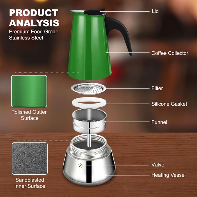 2 Cup Stovetop Espresso Maker Stainless Steel Moka Pot Stove Top Percolator Italian Coffee Makers Capable Mocha Greca Machine Cafe Classic Induction Cookers for Home and Camping 100ml 3.3oz - Image 4