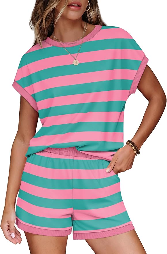 WIHOLL Two Piece Sets for Women Summer Lounge Short Sets Cap Sleeve Crew Neck Sweatsuit with Pocket XS-2XL - Image 2