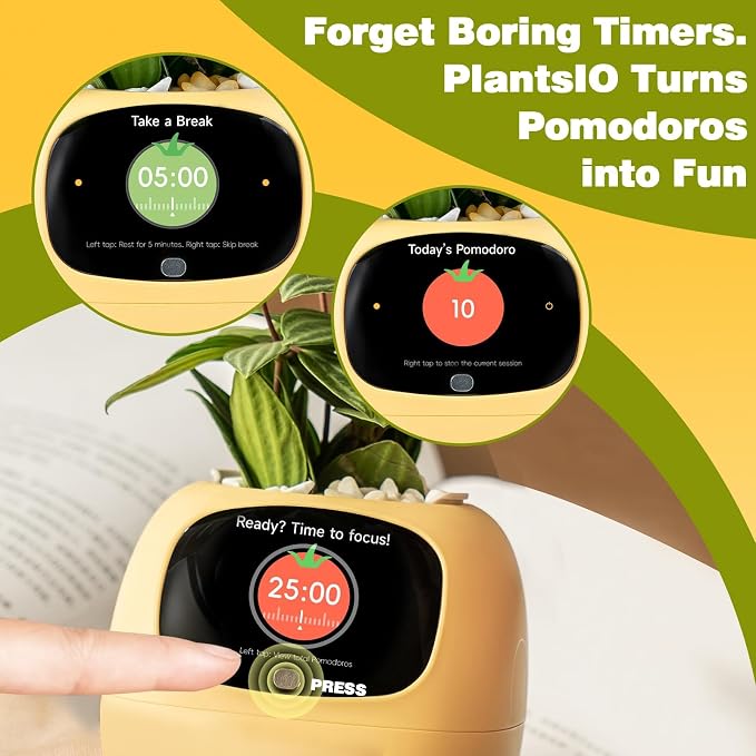 Upgraded AI Smart Flower Pot Multi-Emotion Interactive Digital Display Self Watering Planter Robot Flower Pot Supports 50+ Plants Decor for Desk Home Pet Office(Yellow) - Image 7