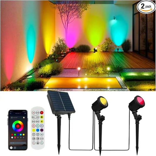 Smart Landscape Spotlights,Solar Low Voltage IP67 Waterproof Outdoor Spot Lights Compatible with APP/Remote Control Color Changing Lights for Yard Garden Pathway Lawn Tree Festival 2pack by Unknown