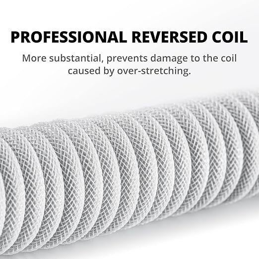 GUNMJO Pro Custom Coiled USB C Cable for Gaming Keyboard, Double-Sleeved Mechanical Keyboard Cable with Detachable Metal Aviator, 1.5M USB-C to USB-A, White Color - Image 2