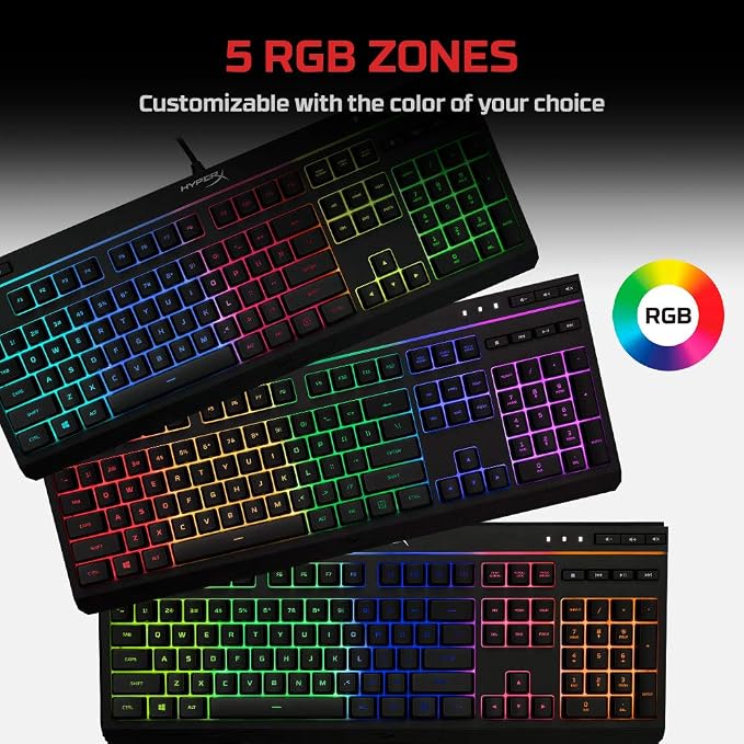 HyperX Alloy Core RGB – Membrane Gaming Keyboard, Comfortable Quiet Silent Keys with RGB LED Lighting Effects, Spill Resistant, Dedicated Media Keys, Compatible with Windows 10/8.1/8/7 – Black - Image 5