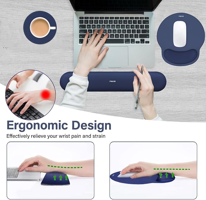 MOSISO Wrist Rest Support for Mouse Pad&Keyboard Set, Navy Blue | Circle Curved Ergonomic Mousepad Non-Slip Base Home/Office Pain Relief&Easy Typing Pad with Soft Cloth&Silicone Lining - Image 3