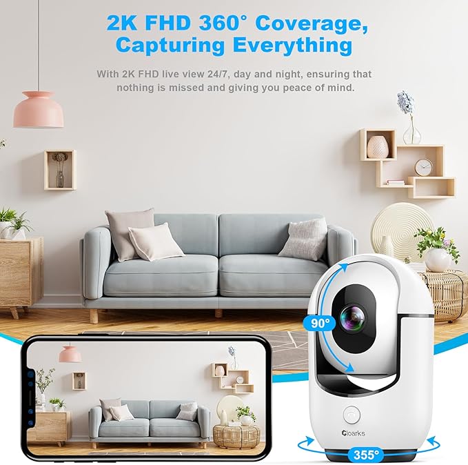 Cloarks 2K Pan/Tilt Security Camera, WiFi Indoor Cameras for Home Security with AI Motion Detection, Pet/Dog/Baby Camera with Phone App, 2-Way Audio, 24/7, Siren, TF/Cloud Storage - Image 4