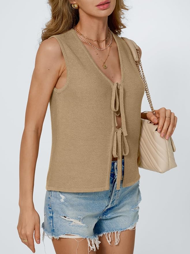 LILLUSORY Womens Tie Front Tops Vacation Sweater Vest | Bohemian Style, Beach Resort Wear, Concert Western Outfits, Crochet Tops, Vacation Outfits, Cute Y2k Sleeveless 2026 - Image 3