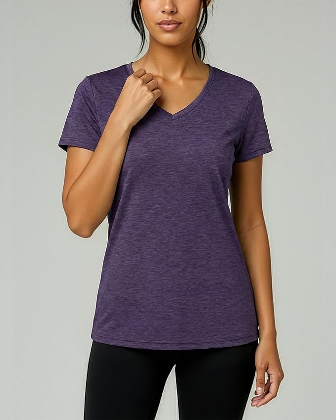 5 Pack Women's Dry Fit V Neck Workout Tops T Shirts Athletic Gym Yoga Tees | Available In Plus Size, Cooling Moisture-Wicking, Short Sleeve, Quick-Dry, Fitness, Stretch, Exercise, Running, Hiking - Image 3