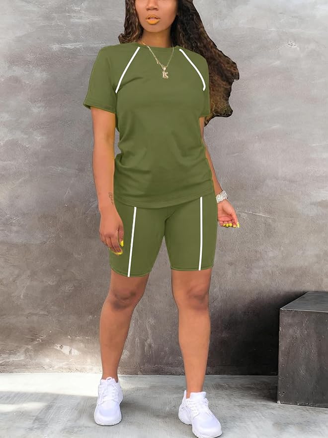 STOLKISS Women 2 piece Short Sets Classic Striped Outfits Summer Casual Short Sleeve T-Shirt and Short Jogger Tracksuits Sets - Image 2