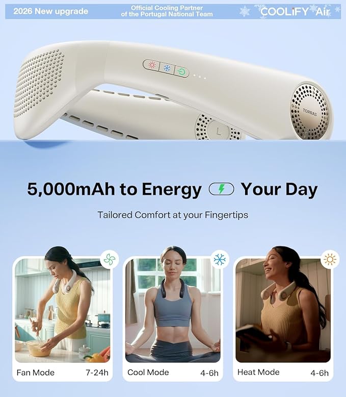 TORRAS COOLiFY Air 2026 Upgraded Neck Fan Air Conditioner, Dual-Airflow Pro Cooling, Ultra Light Portable Fan Rechargeable, Personal Cooling Fan Travel Essentials, Gift for Dad Father,White - Image 7