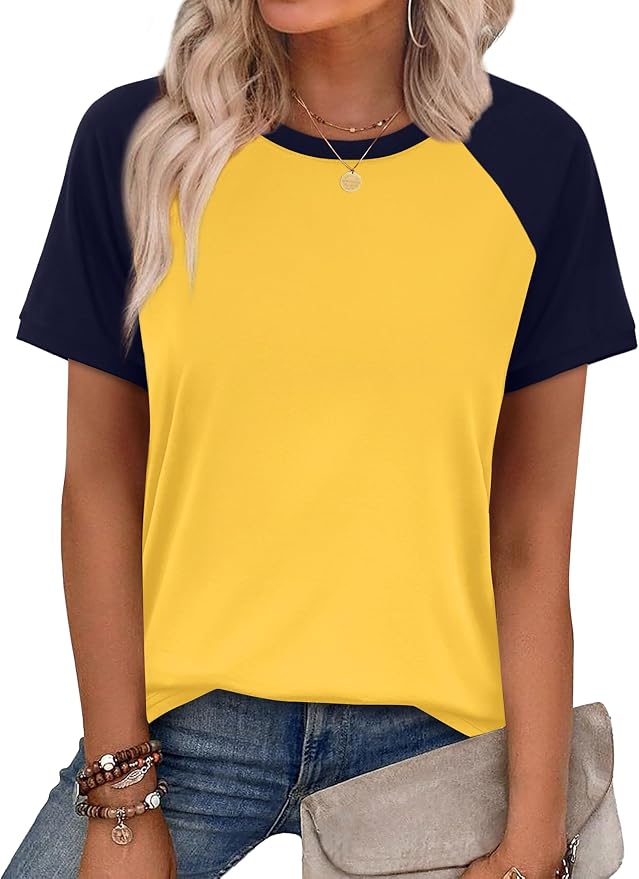 WIHOLL Womens Summer Tops Color Block Short Sleeve Raglan Shirts Spring Fashion Clothes Vacation Outfits - Image 2