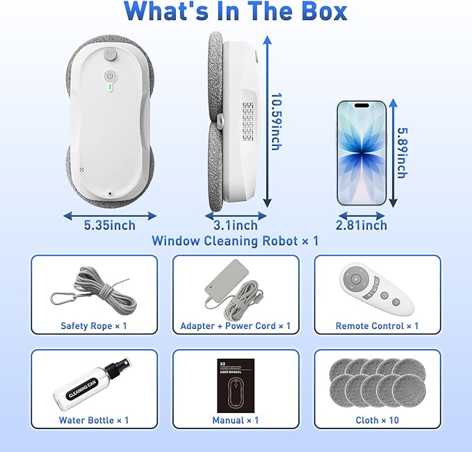 KKI Window Cleaning Robot,Upgraded Window Cleaner Robot, Auto-Dual Spray, Max 3200pa,3 Cleaning Modes & Edge Detection, Remote Control for High-Rise Windows, Glass Door,5Sets Cloths | Automatic,Dual Ultrasonic Spray, Max 3200pa, 3 Cleaning Modes & Edge... - Image 5