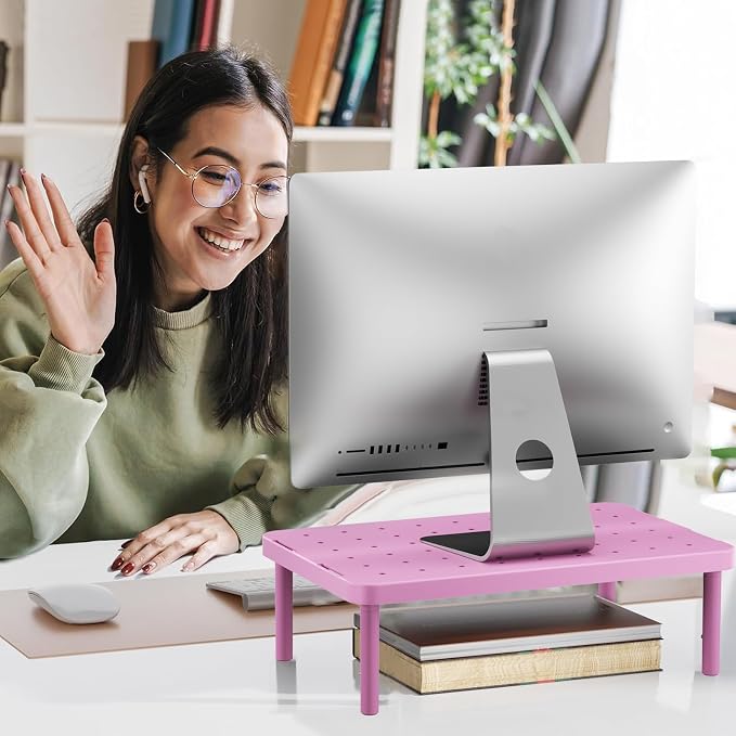 WALI Computer Monitor Stand for Desk, Adjustable Laptop Riser, Desk Monitor Stand Underneath Storage for Office, Home, School Supplies (PTT001-P), 1 Pack, Pink - Image 9