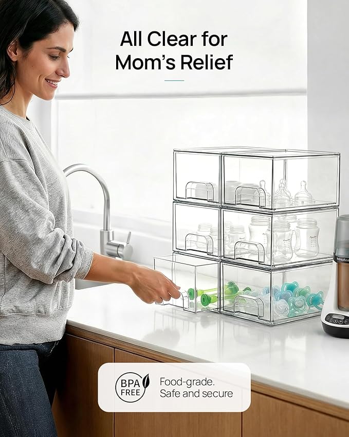 Vtopmart 10 Pack Small Clear Stackable Storage Drawers, Acrylic Bathroom Makeup Organizer, Plastic Storage Bins For Vanity, Undersink, Kitchen Cabinets, Pantry, Home Organization - Image 5