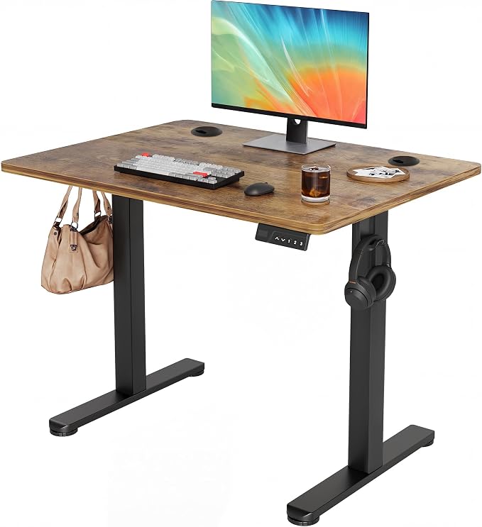 YDN 35 x 20 Inch Rustic Brown Electric Standing Desk | Adjustable Height, Sit Stand, Cable Management, Ergonomic, Home Office by YDN