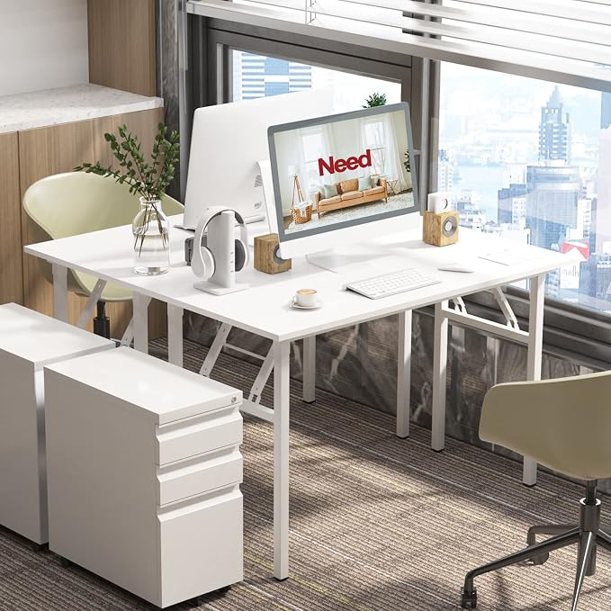 Need Office Computer Desk 47.2x23.6 in Sturdy Folding Laptop Table White | White Frame Writing Gaming Work Table/Foldable Home Office Desk/Sewing Table, No Assembly Required - Image 5