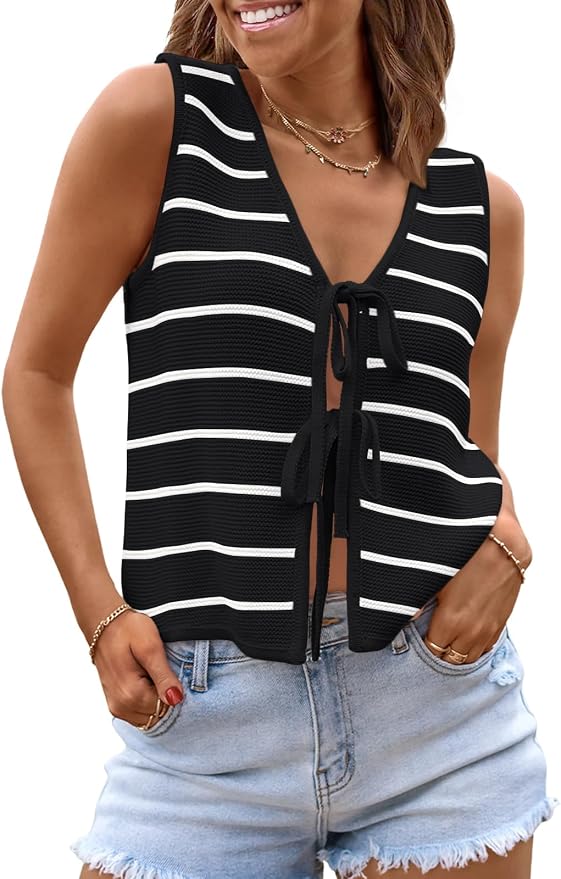 LILLUSORY Womens Tie Front Tops Vacation Sweater Vest | Bohemian Style, Beach Resort Wear, Concert Western Outfits, Crochet Tops, Vacation Outfits, Cute Y2k Sleeveless 2026 by Lillusory