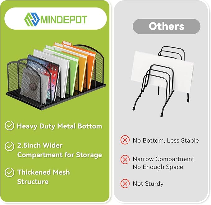MINDEPOT Desk File Organizer 7 Sections Upright Mesh File Sorter Organizer for Desk, Office Organization File Holder for Home, Office & Classroom (Black, 2Pack) - Image 7