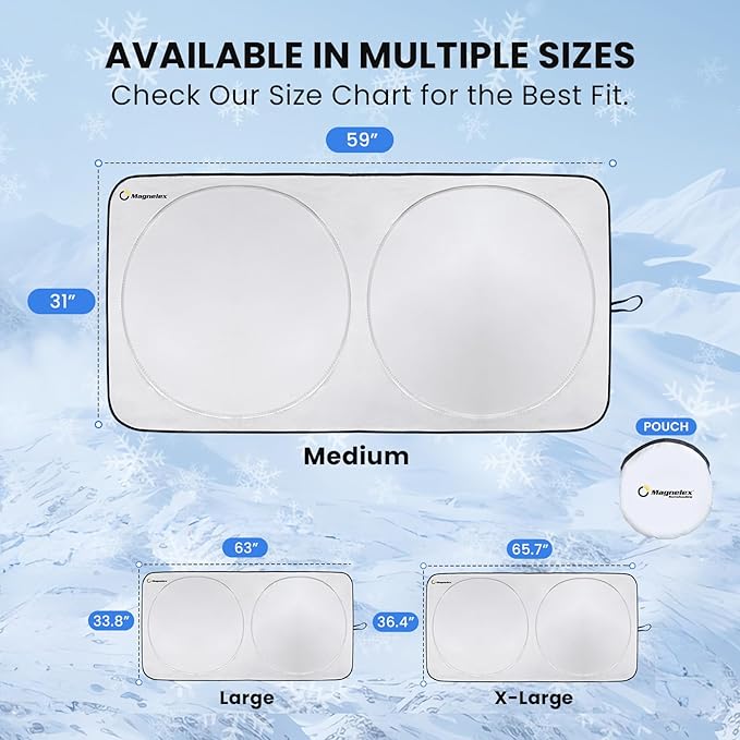 Magnelex Car Windshield Sunshade – Double-Layer Design for 2X Heat Blocking, Blocks UV Rays, Foldable Sun Shade for Cars, Trucks & SUVs, Keeps Interior Cooler, Medium (59 x 31 in) - Image 4