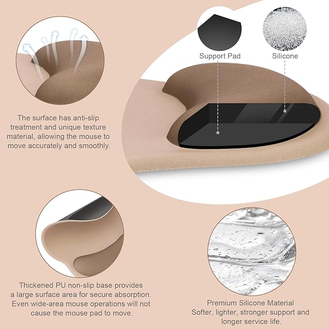MOSISO Wrist Rest Support for Mouse Pad&Keyboard Set, Mocha | Circle Curved Ergonomic Mousepad Non-Slip Base Home/Office Pain Relief&Easy Typing Pad with Soft Cloth&Silicone Lining - Image 2
