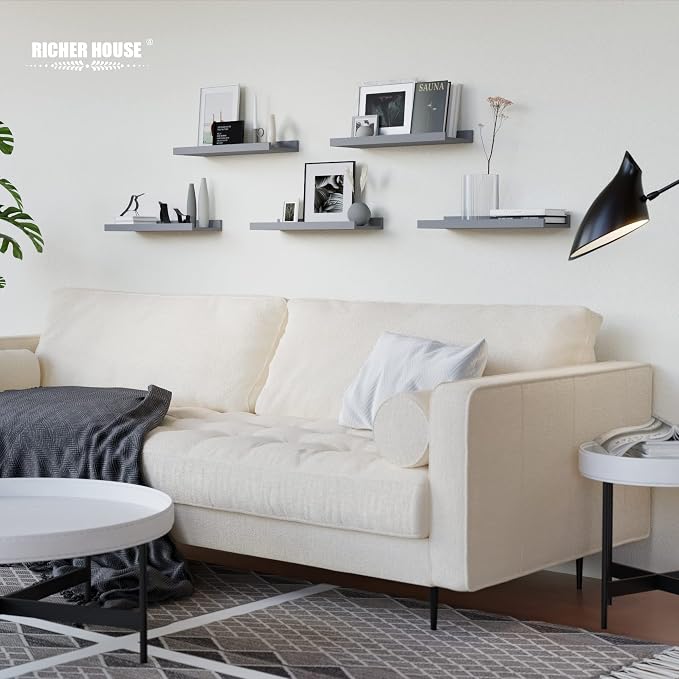 RICHER HOUSE Mounted Shelves for Wall Decor, Modern Picture Ledge Shelf with Lip for Wall Storage Nursery, Bedroom, Living Room, Bathroom - Grey | Display Picture Ledge Shelf, Anti-drop lip Shelf for Room Wall Decor, Bedroom Bathroom Storage Nursery Bo... - Image 4
